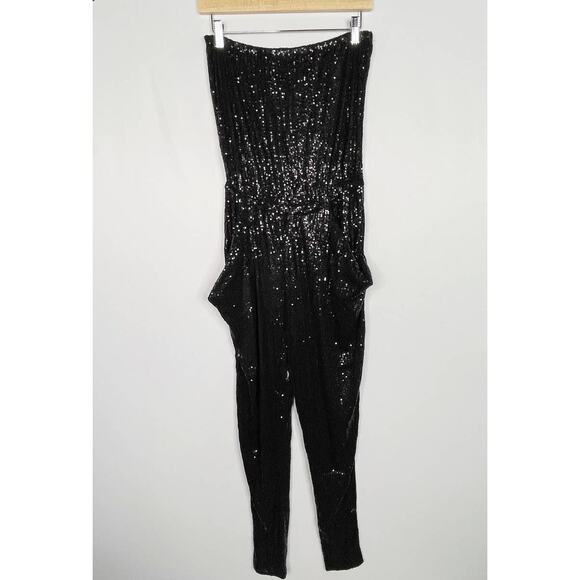 Michael Michael Kors XSmall Black Sequin Strapless Jumpsuit Cocktail NYE Party - Picture 1 of 14